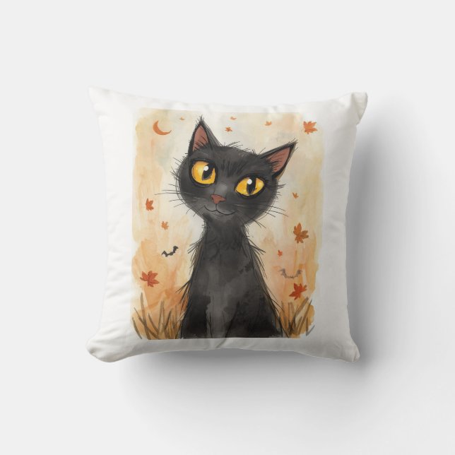 Spooky Black Cat Halloween Dekorativ kudde. Kudde (Framsida)
