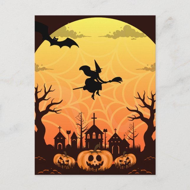 Spooky Black Cat Halloween-design - modern minimal Helg Vykort (Framsida)