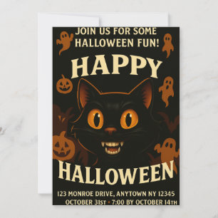Spooky Black Cat Halloween fest Inbjudningar