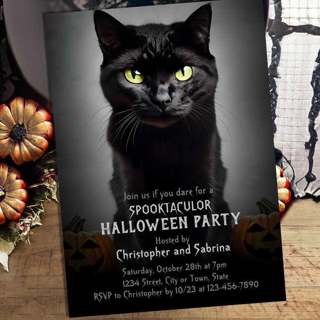 Spooky Black Cat Halloween fest Inbjudningar (Skapare uppladdad)