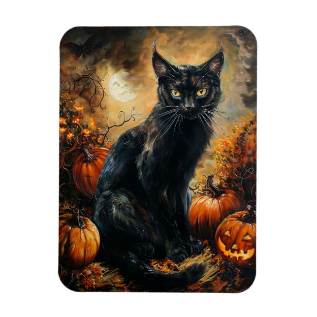 Spooky Black Cat Halloween Flexible Magnet (Vertikal)