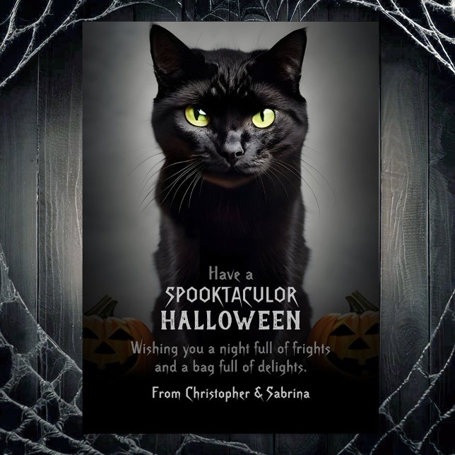 Spooky Black Cat Halloween Hälsning Julkort (Skapare uppladdad)