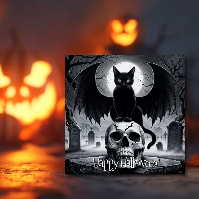 Spooky Black Cat Halloween Kort (Spooky Black Cat Halloween Card)