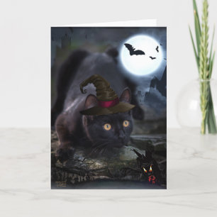 Spooky Black Cat Halloween-kort Kort