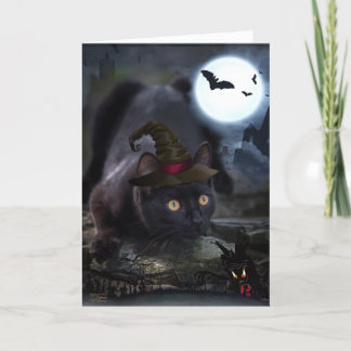 Spooky Black Cat Halloween-kort Kort