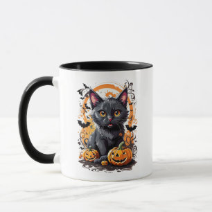 Spooky Black Cat Halloween Mugg