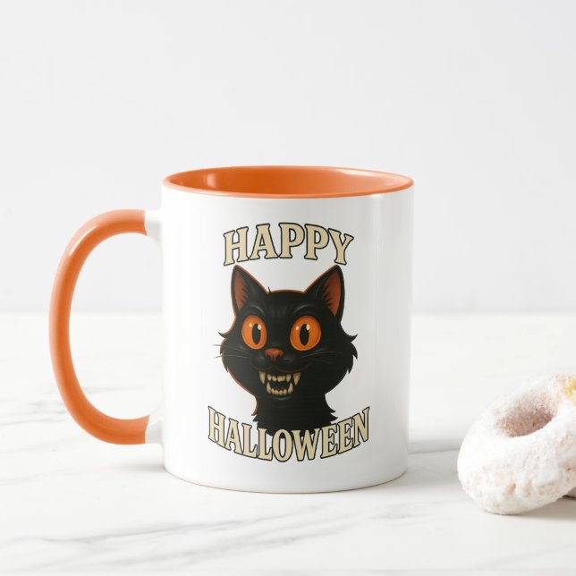 Spooky Black Cat Halloween Mugg (Med munk)
