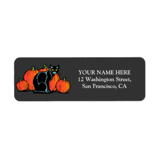 Spooky Black Cat Halloween Returadress Etikett