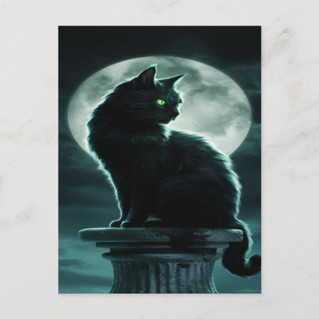Spooky Black Cat Halloween Tapet - 2025 Natt! Helg Vykort (Framsida)