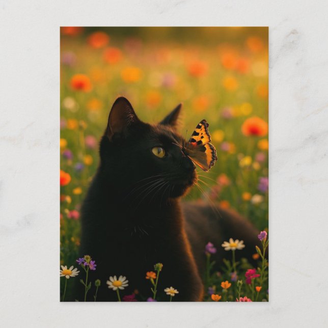 Spooky Black Cat Halloween Tapet - 2025 Natt! Helg Vykort (Framsida)