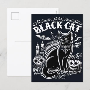 Spooky Black Cat Halloween Tapet - 2025 Natt! Helg Vykort