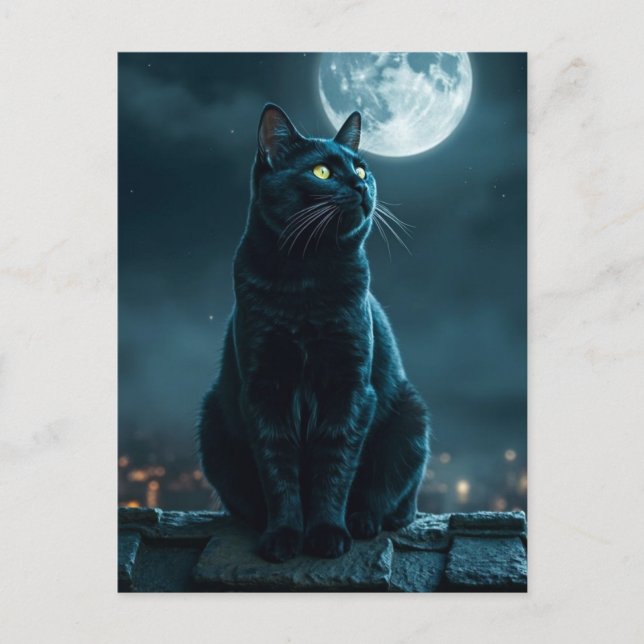 Spooky Black Cat Halloween Tapet - 2025 Natt! Helg Vykort (Framsida)