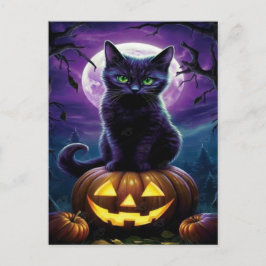 Spooky Black Cat Halloween Tapet - 2025 Natt! Helg Vykort