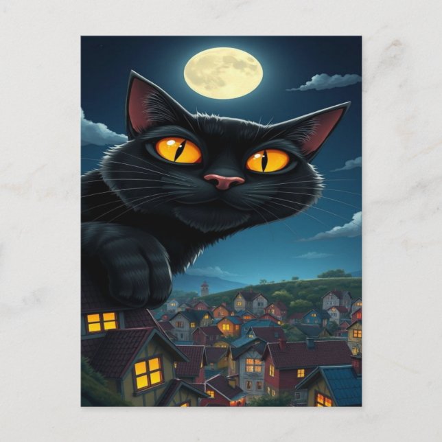 Spooky Black Cat Halloween Tapet - 2025 Natt! Helg Vykort (Framsida)