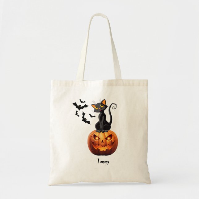 Spooky Black Cat Halloween Tygkasse (Framsidan)