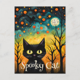 Spooky Black Cat Halloween Vykort