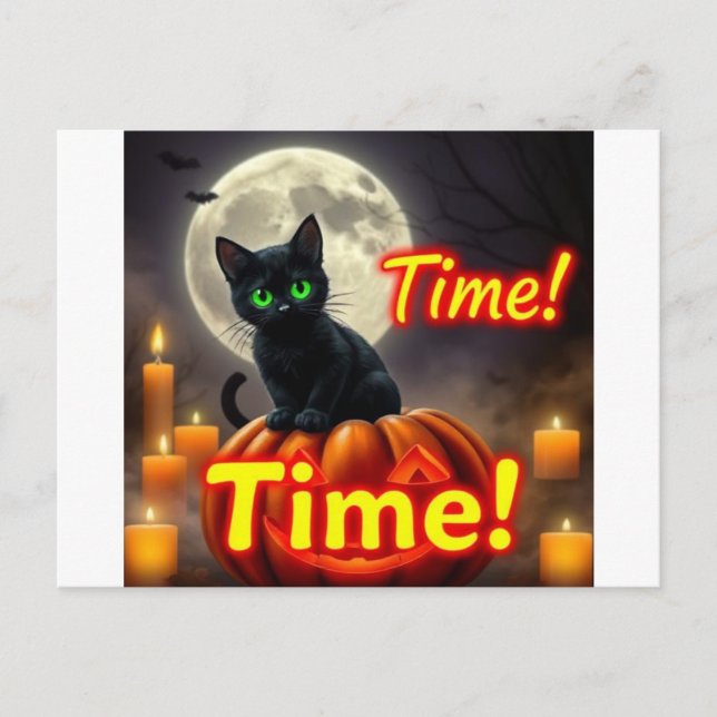 Spooky Black Cat Halloween-vykort Helg Vykort (Framsida)