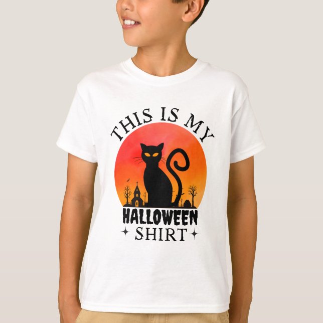 Spooky Black Cat Kids Halloween T-Shirt (Framsida)