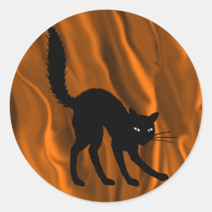 Spooky Black Cat med Back Arched Halloween Runt Klistermärke