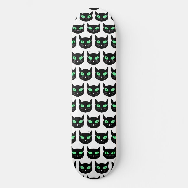 Spooky Black cat med grönt ögon mönster Mini Skateboard Bräda 18,5 Cm (Framsida)