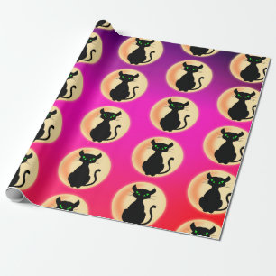 Spooky Black cat med grönt ögon mönster Presentpapper