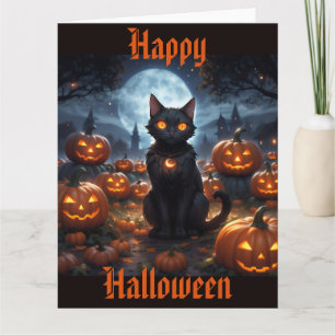 Spooky Black Cat med Jack O'Lanterns Kort