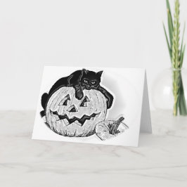 Spooky Black Cat och Pumpkin Halloween Kort