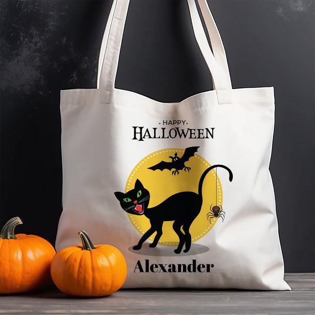 Spooky Black Cat och Spider Halloween Tygkasse (Skapare uppladdad)