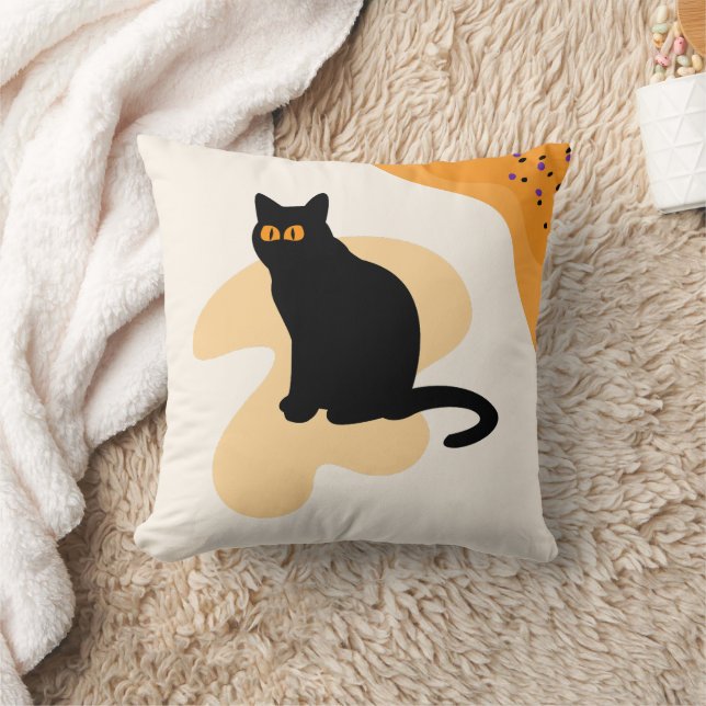 Spooky Black Cat Orange Creepy Ögon Halloween Gift Kudde (Filt)