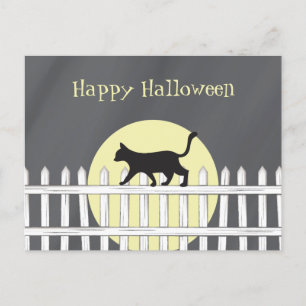 Spooky Black Cat på Picket Fence Vykort