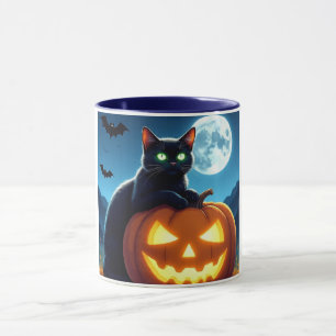 Spooky Black Cat på Pumpkin Halloween Mugg