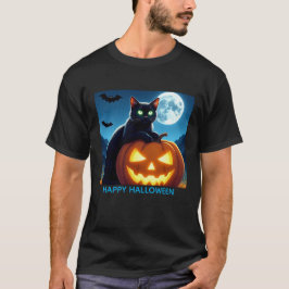 Spooky Black Cat på Pumpkin Manar T Shirt
