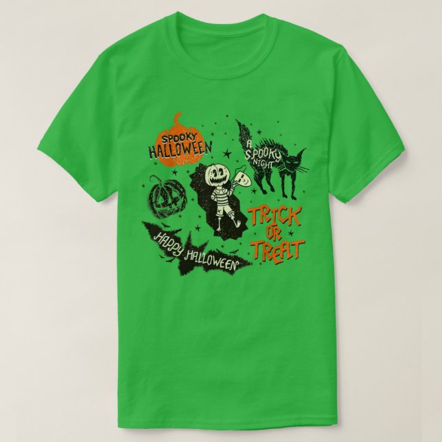 Spooky Black Cat Pumpkin Bus eller godis Funny Hal T Shirt (Design framsida)