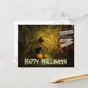 Spooky Black Cat, Pumpkin Halloween Vykort
