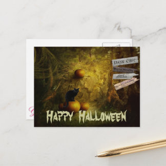 Spooky Black Cat, Pumpkin Halloween Vykort