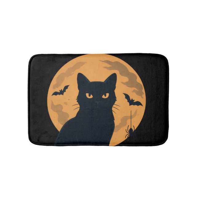 Spooky Black Cat Silhouette Halloween Badrumsmatta (Framsidan)