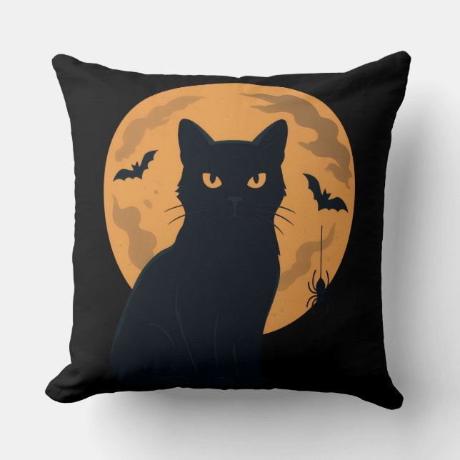 Spooky Black Cat Silhouette Halloween Gothic Cat Kudde (Framsida)