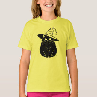 Spooky Black Cat Wizard Hat Halloween Design Desig T Shirt