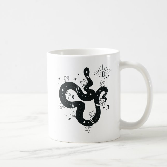 Spooky Black Celestial Snake Design Kaffemugg (Höger)