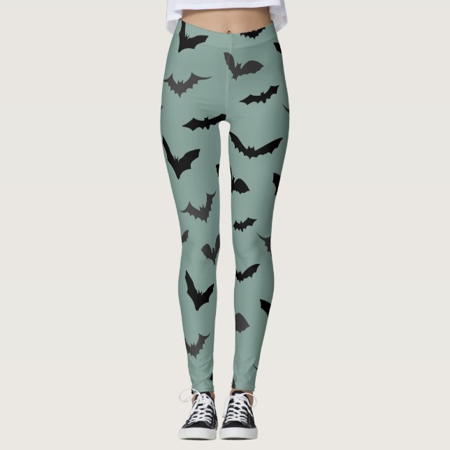 Spooky Black Fladdermöss Mönster Halloween Leggings (Framsida)