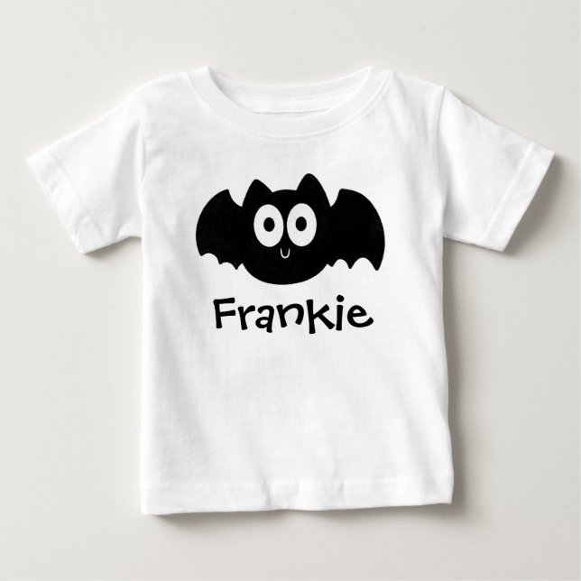 Spooky Black Fladdermus Halloween Personlig Namn T Shirt (Framsida)
