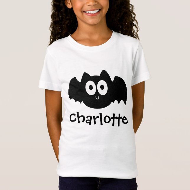 Spooky Black Fladdermus Halloween Personlig Namn T Shirt (Framsida)