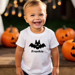 Spooky Black Fladdermus Halloween Personlig Namn T-shirt