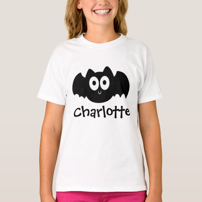 Spooky Black Fladdermus Halloween Personlig Namn T Shirt (Framsida)