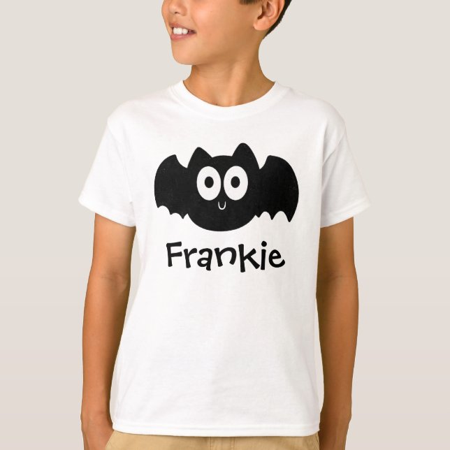 Spooky Black Fladdermus Halloween Personlig Namn T Shirt (Framsida)