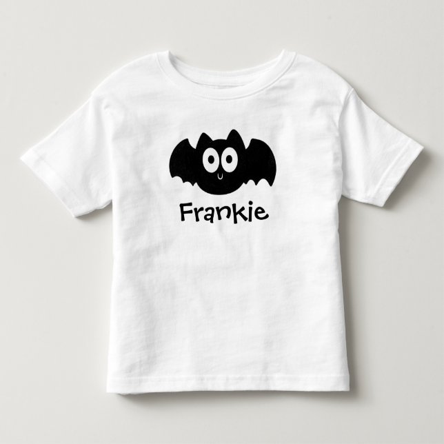 Spooky Black Fladdermus Halloween Personlig Namn T Shirt (Framsida)