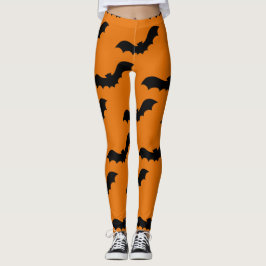 Spooky Black Fladdermus Mönster Halloween Orange Leggings