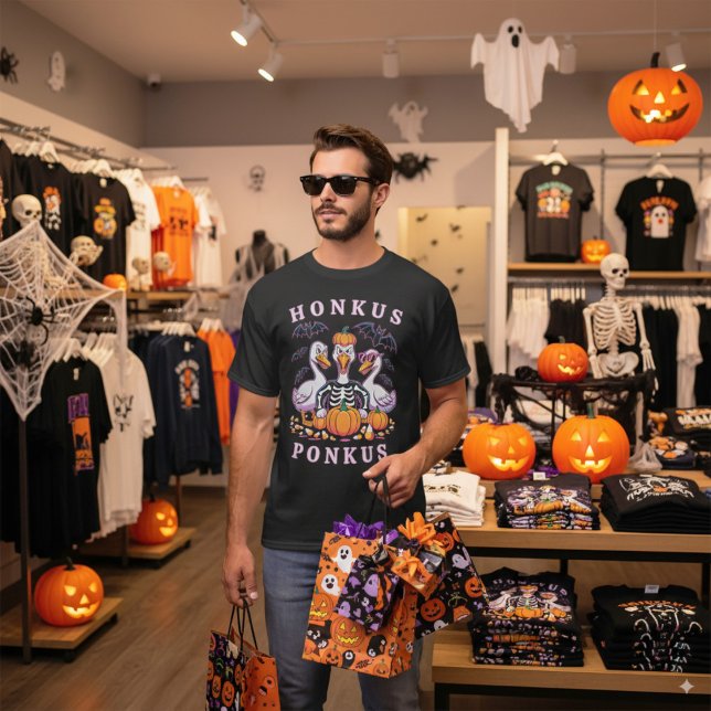 Spooky Black Funny Goose Pumpkin Halloween Graphic T Shirt (Skapare uppladdad)