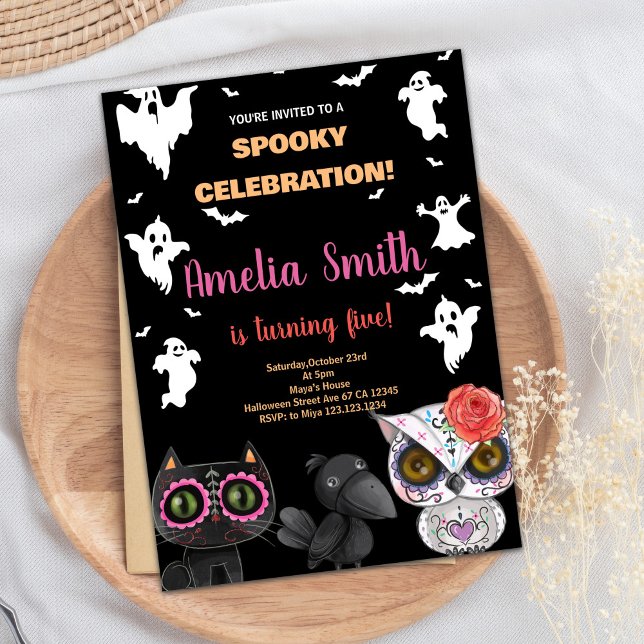 Spooky Black Halloween Birthday-inbjudningar Inbjudningar (Spooky Black Halloween Birthday Invitations)