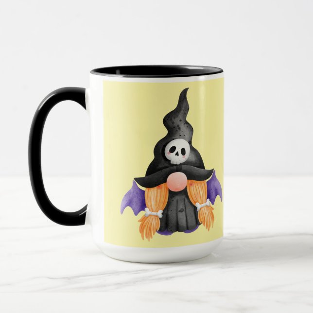 Spooky Black Halloween Witch Gnome With Skull Mugg (Vänster)